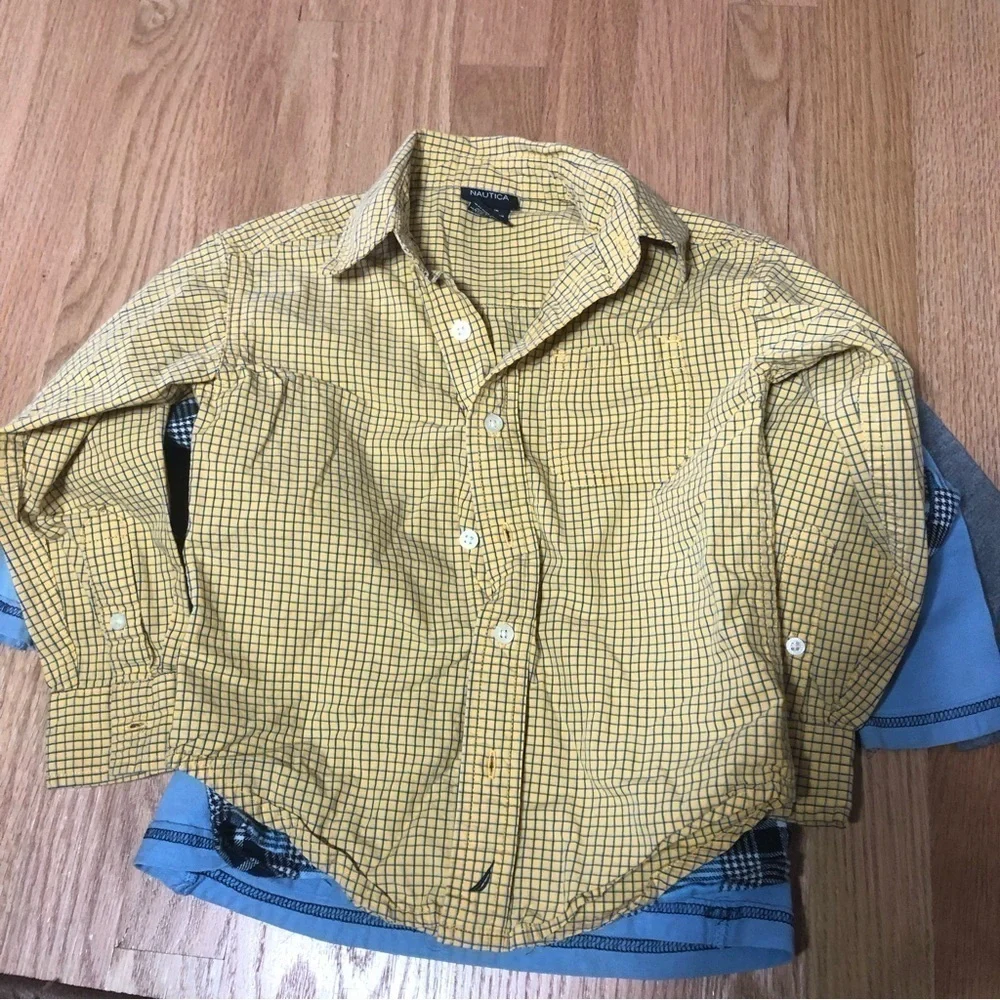 3T Shirt Bundle Long Sleeve Boys Gap Button Down Yellow Blue Gray Kids